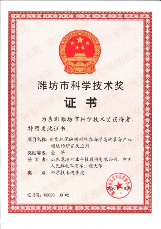[good news] Longgang silicon Co., Ltd. won the first prize of Weifang Science and Technology Progress Award！
