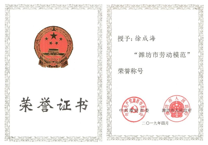 【員工風采】龍港無機硅員工徐成海榮獲“濰坊市勞動模范”榮譽稱號！